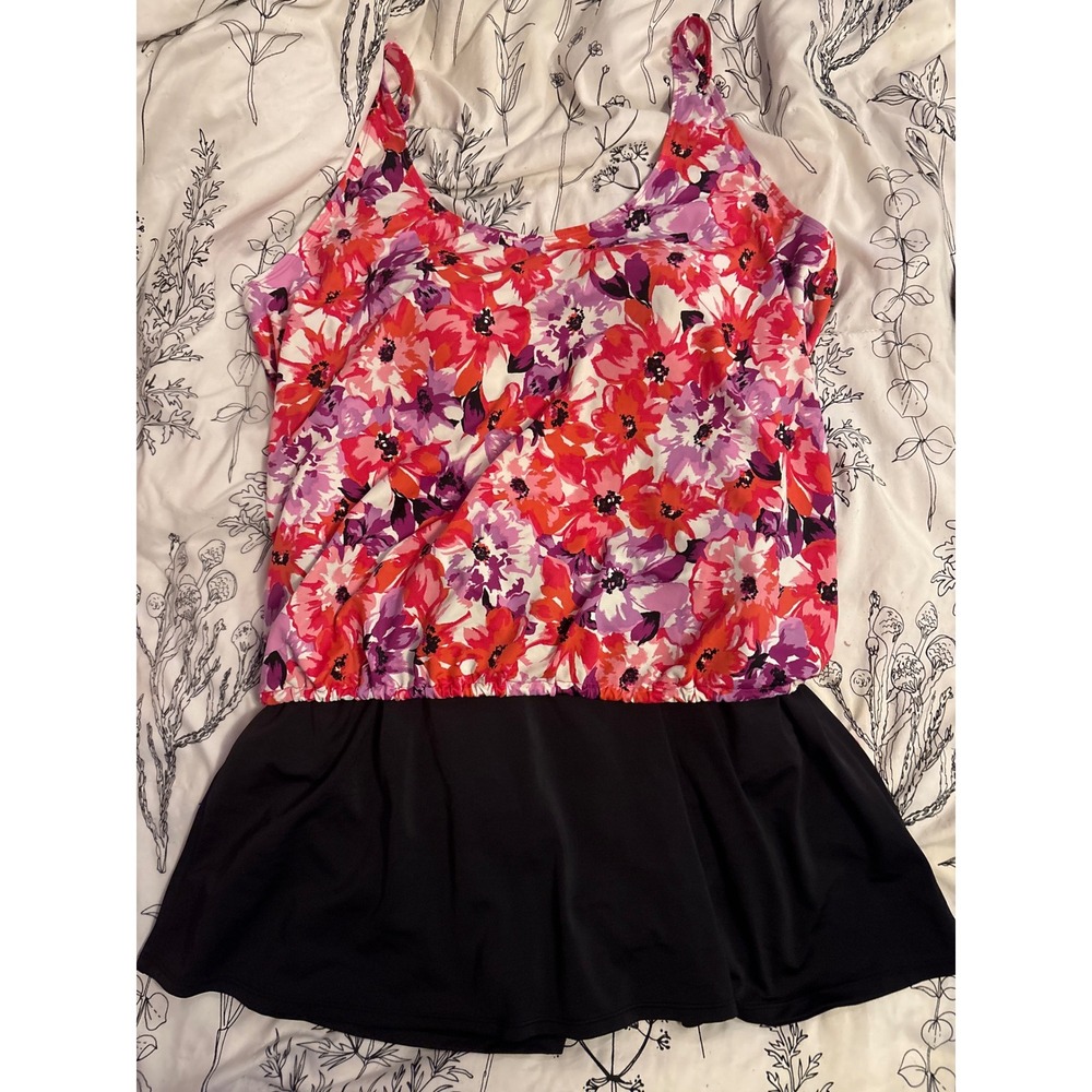 Swim 365 Plus Size Women's Tank Overlay One Piece Skirted Shorts Swimsuit, 22W